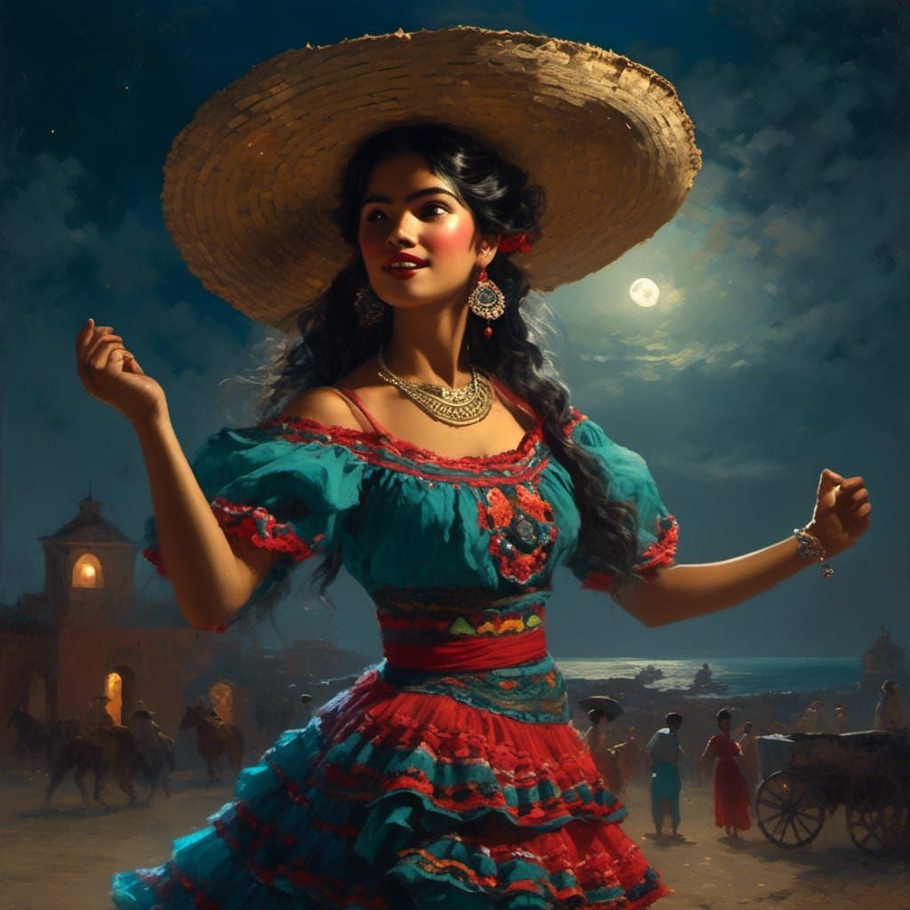 Mexican Senorita Dancing Under the Moon