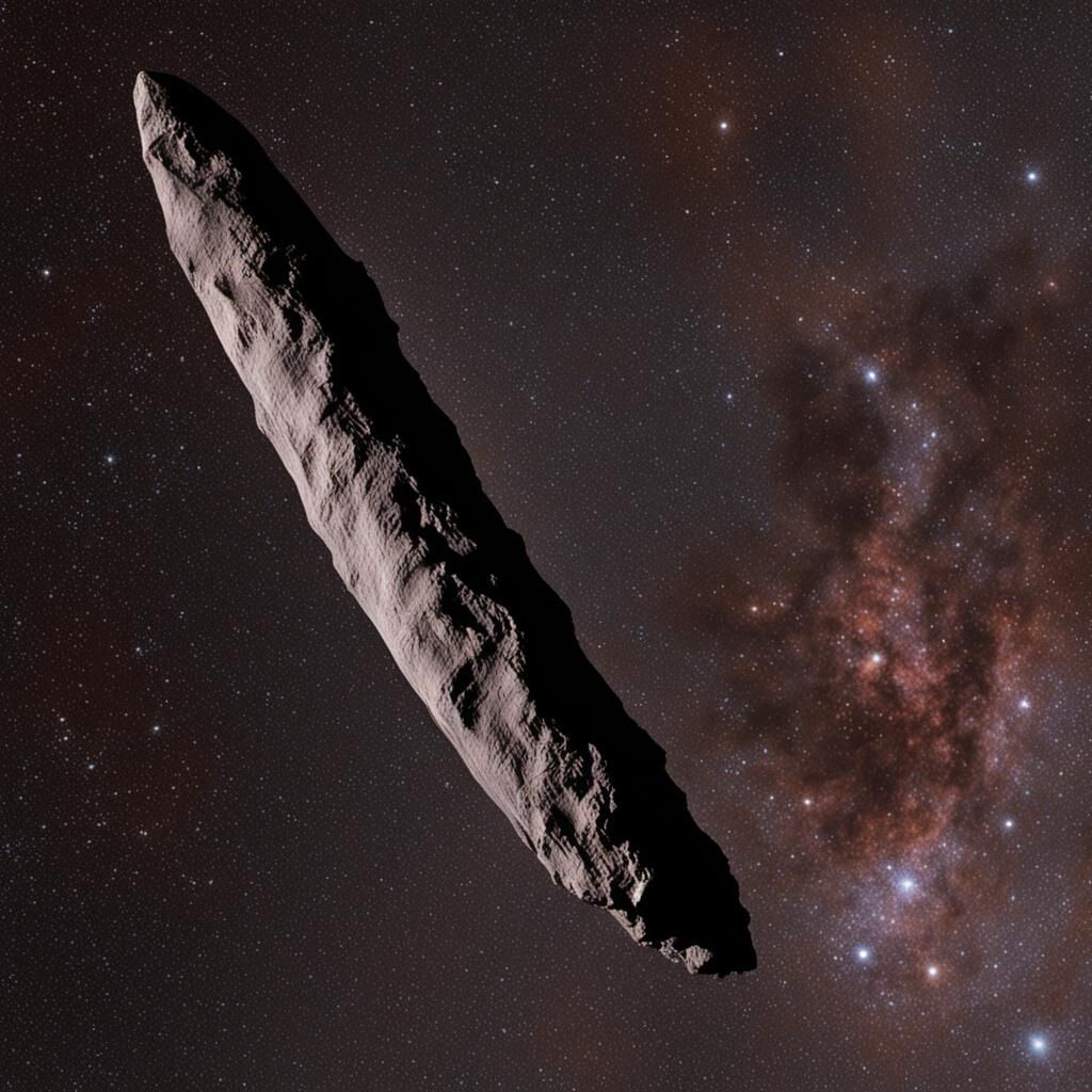 A rocky, cigar-shaped object was named 'Oumuamua in space