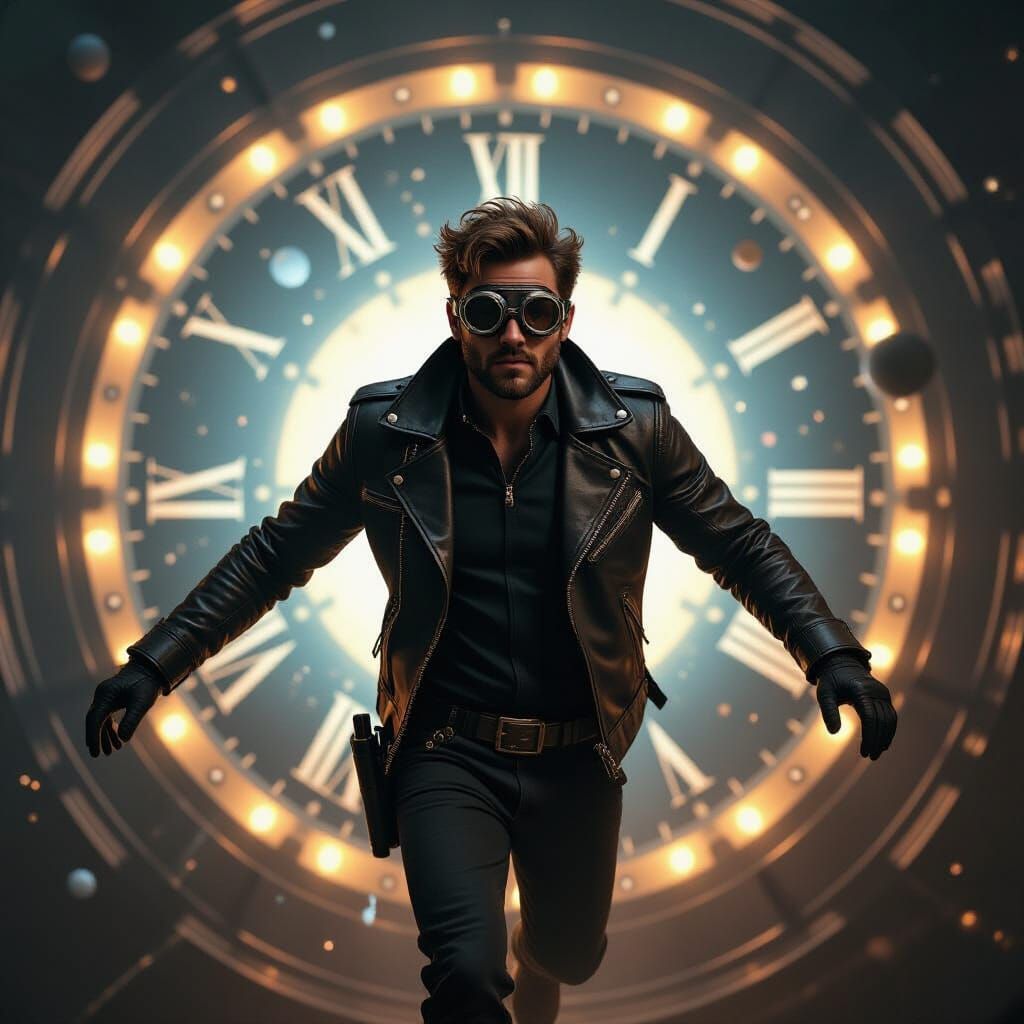 Time Traveler Falling Through Temporal Space in Cinematic St...