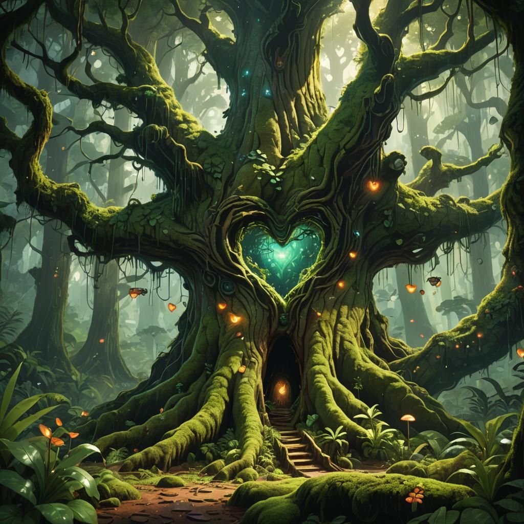 Lush Rainforest Heart Tree Concept Art
