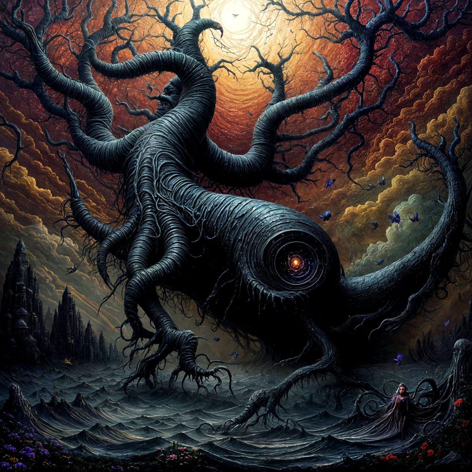 Eldritch Flower Man Fractured into Rainbow Wings