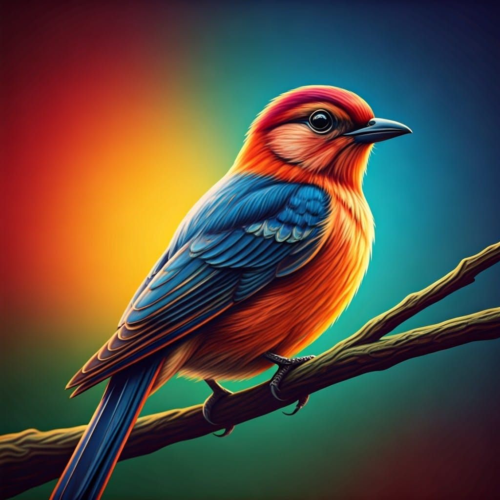 Vibrant Pop Art Bird on a Delicate Branch