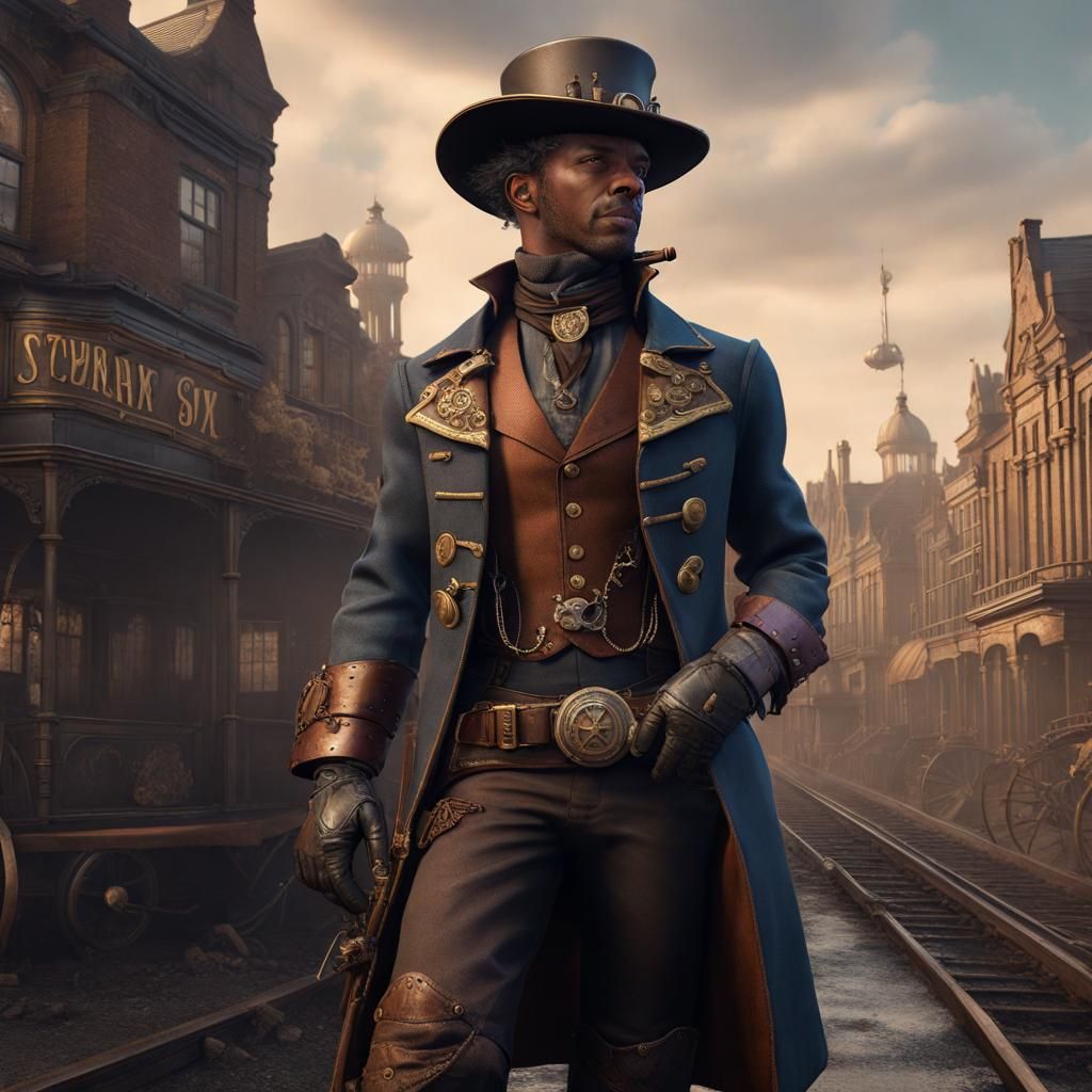 Victorian Steampunk Cowboy in Detailed Matte Painting