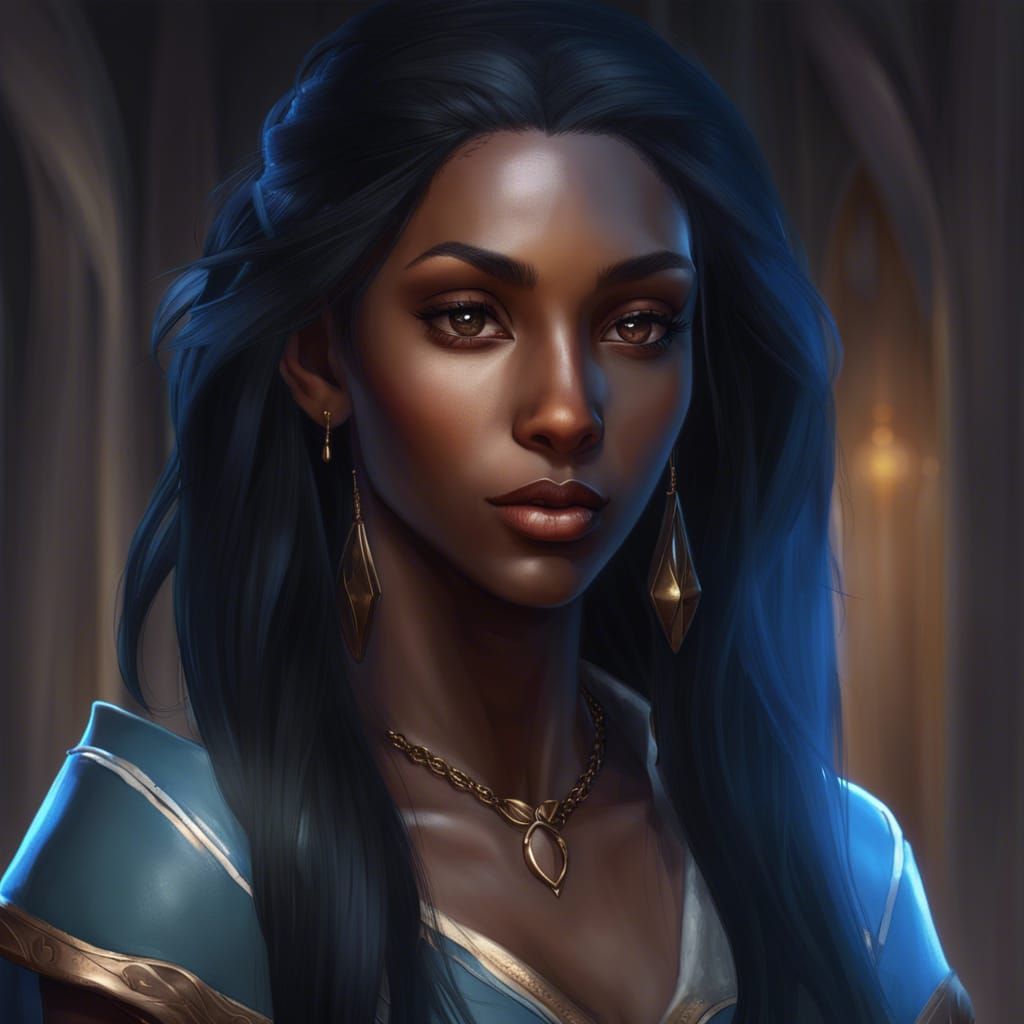 Beautiful Dark Elf Portrait in Hyperdetailed Digital Art