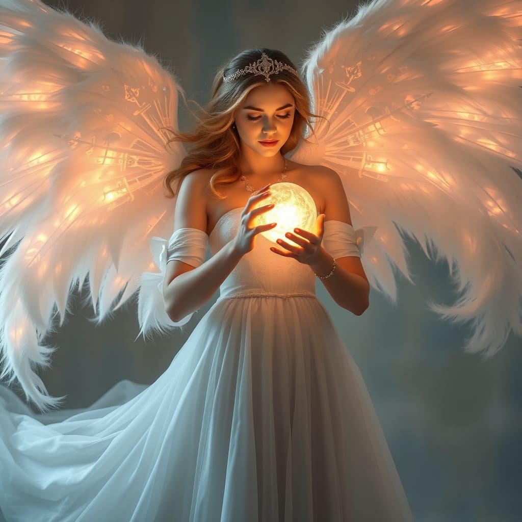 Seraphic Woman with Radiant Pokeball Digital Illustration