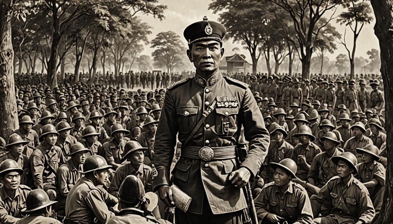 King Taksin Inspires Troops: Detailed Matte Painting