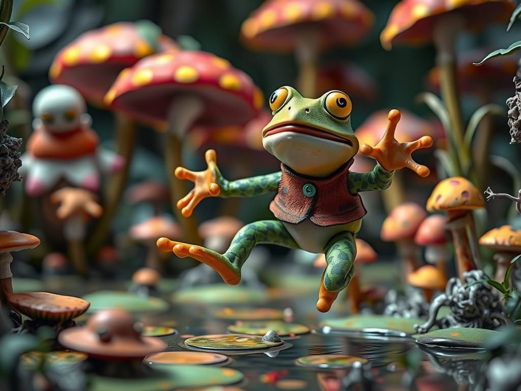 Surreal Frog Leaps Through Whimsical Stop Motion Swamp
