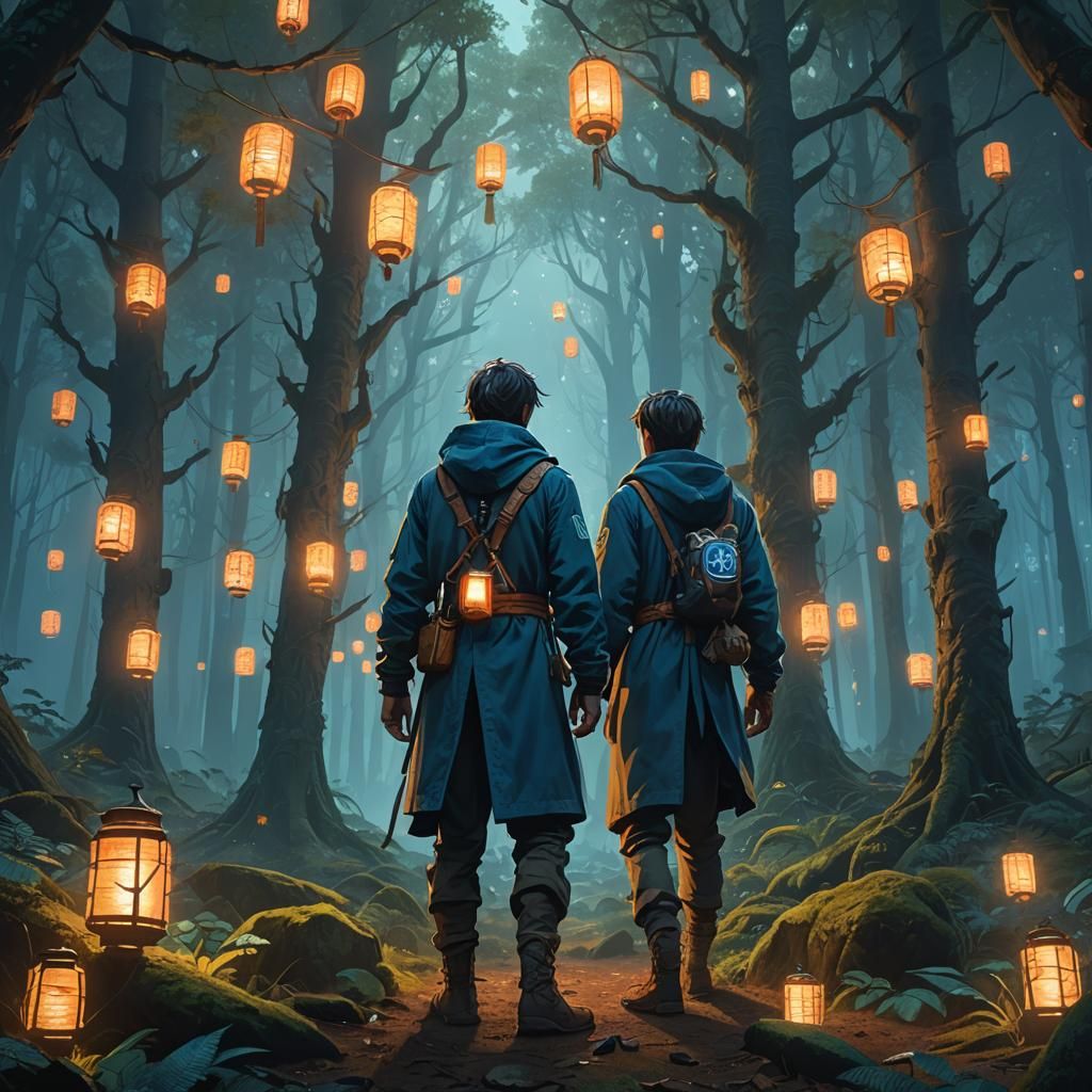 Mystical Forest Scene with Glowing Runes