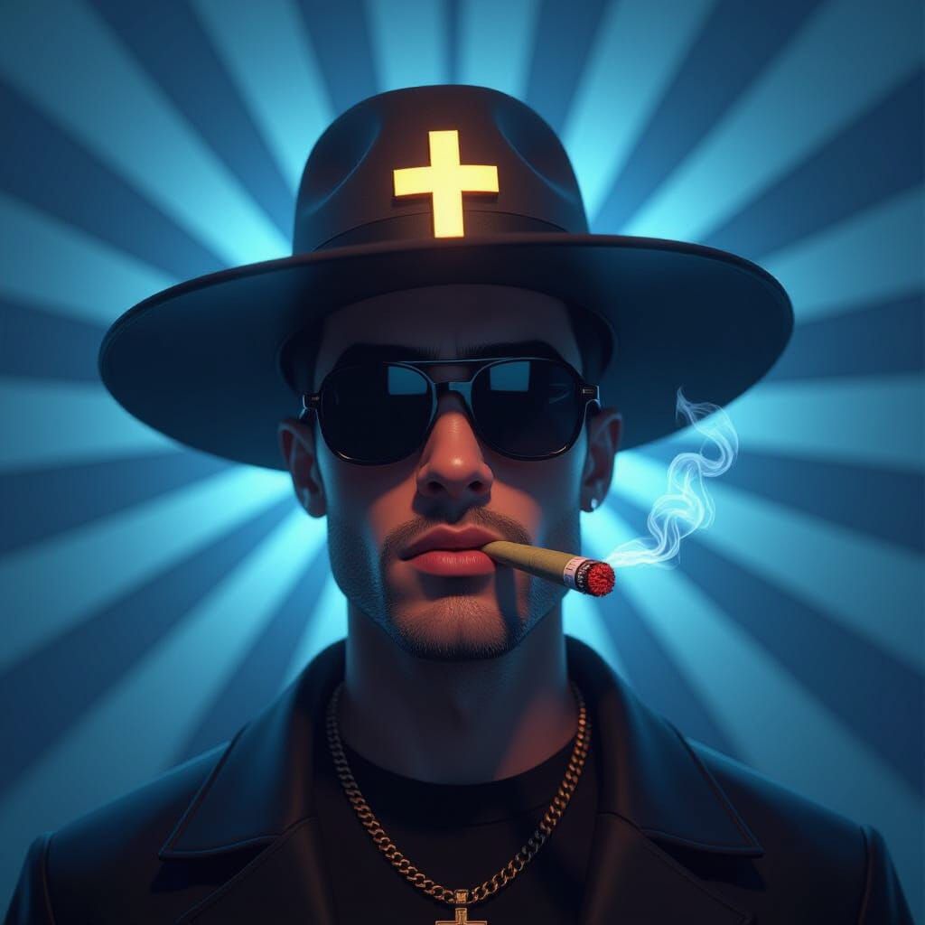 Smoker with Cross Hat in Moody 3D Style