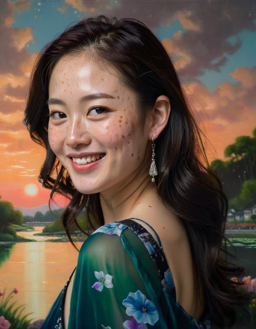 Radiant Korean Woman Portrait in Renaissance Style