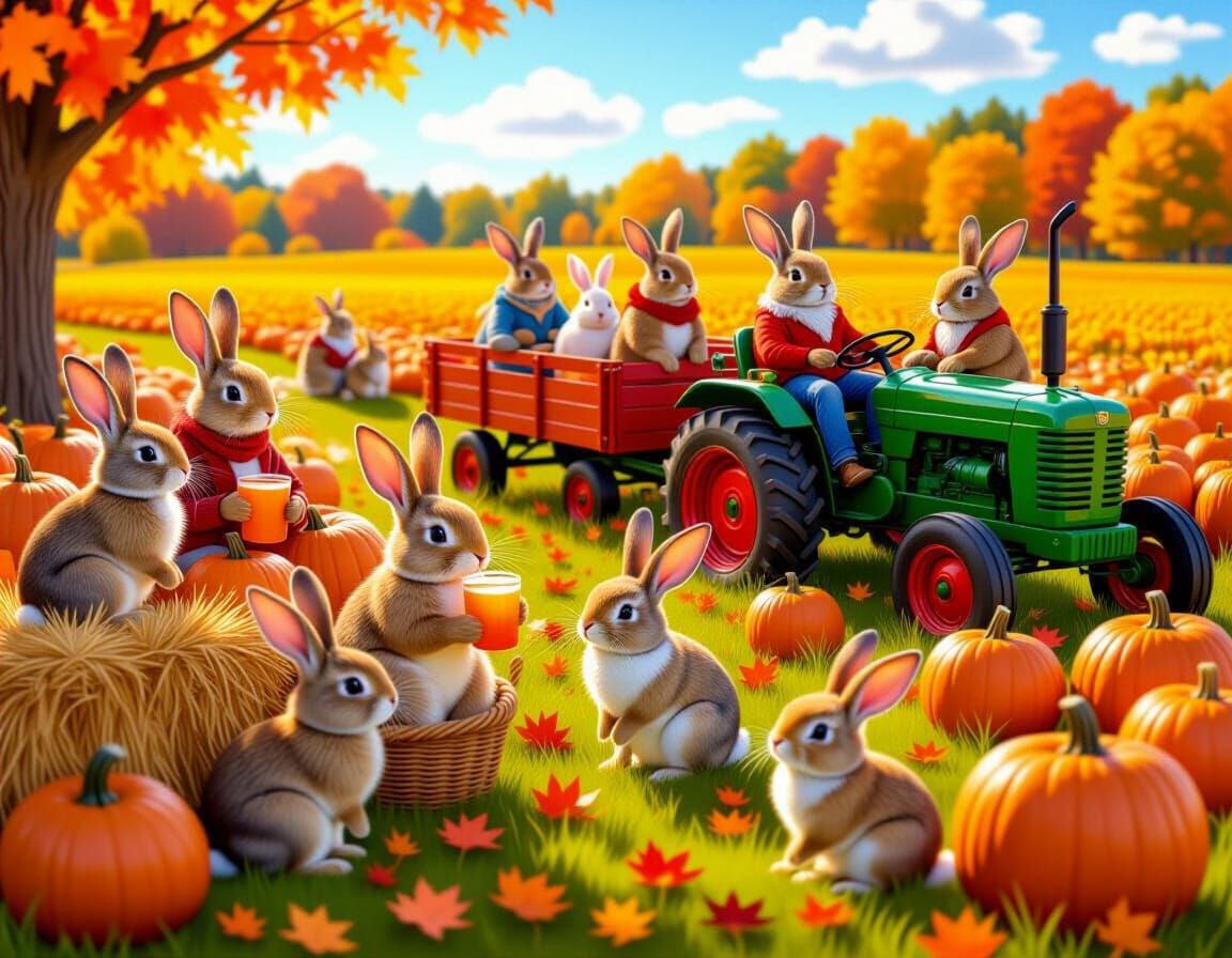 Rabbits Celebrate Autumn Festival with Cider and Hayrides