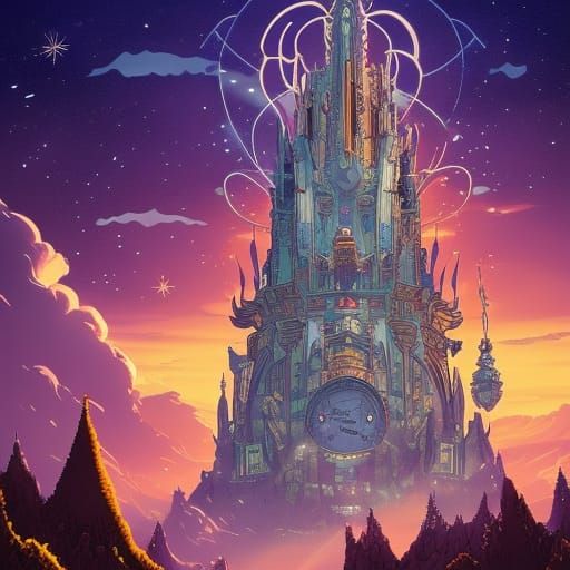 Magical City Wizard Tower in Studio Ghibli Style