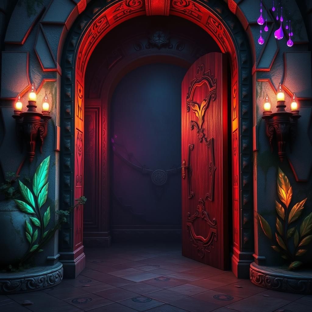 Colorful Fantasy Doorway to Happiness: Detailed Matte Painti...