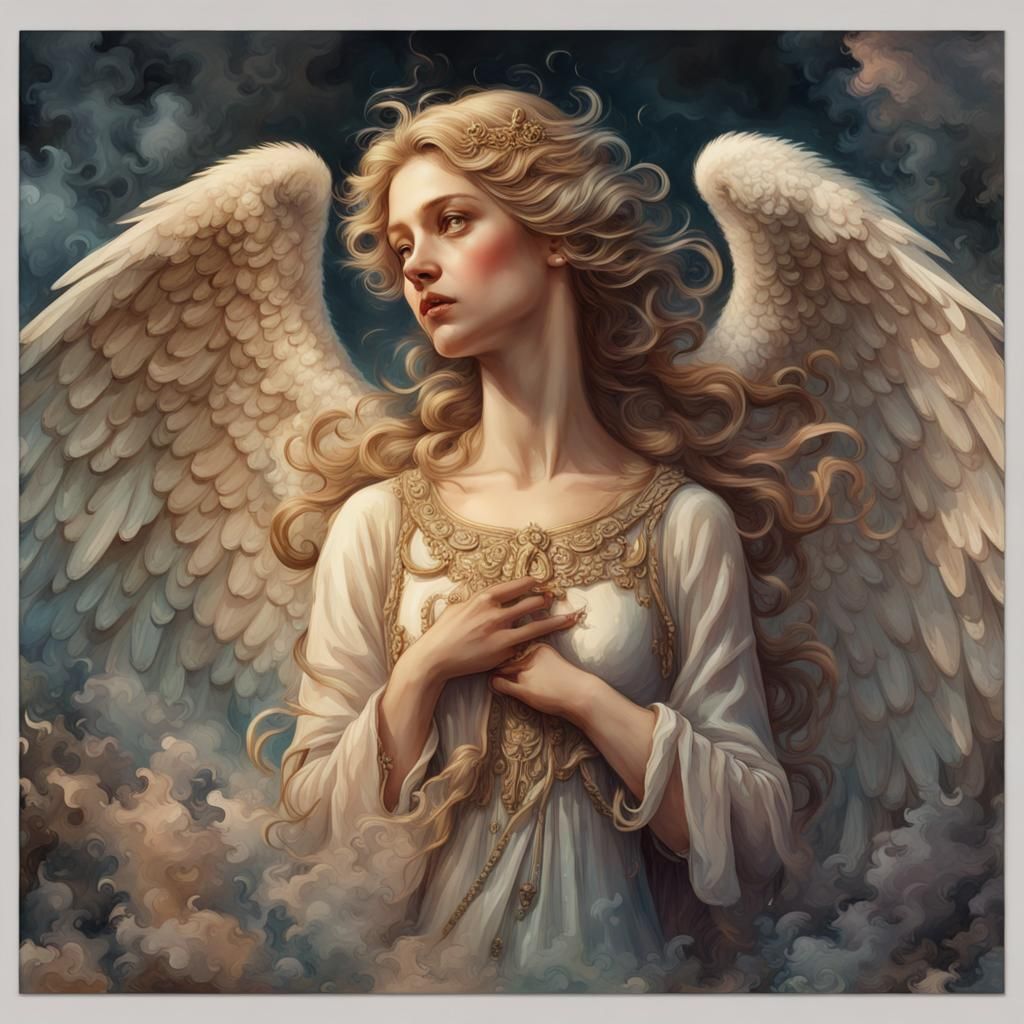 Male Angel Vintage Poster in Watercolor Style