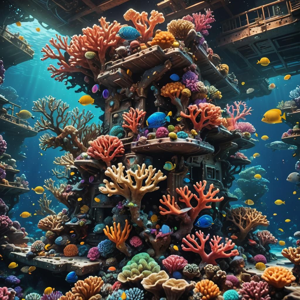 Luminescent Coral Reef on Sunken Ship