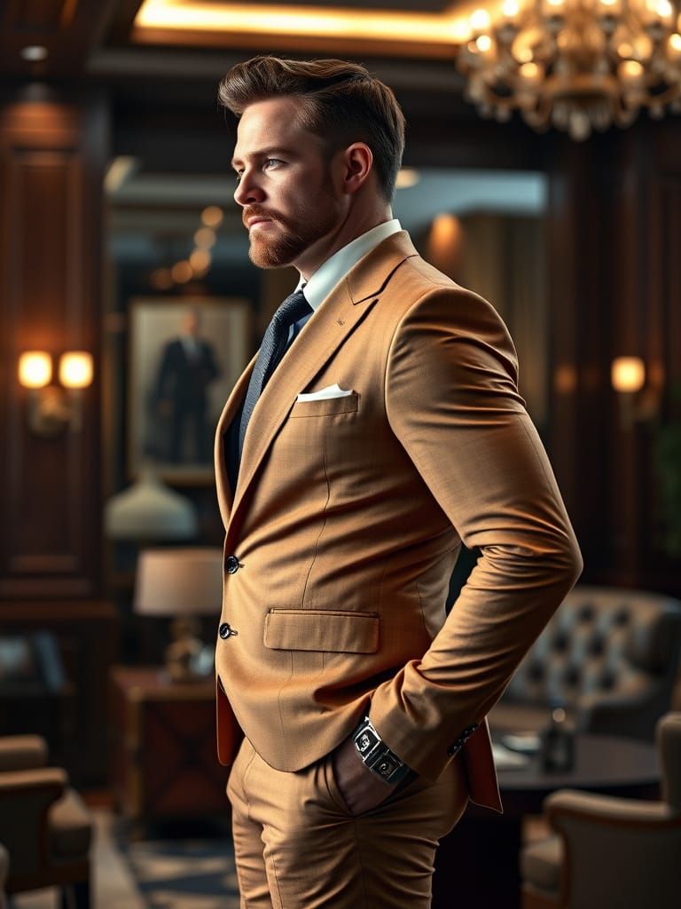 Confident Businessman in Luxurious Steampunk Office