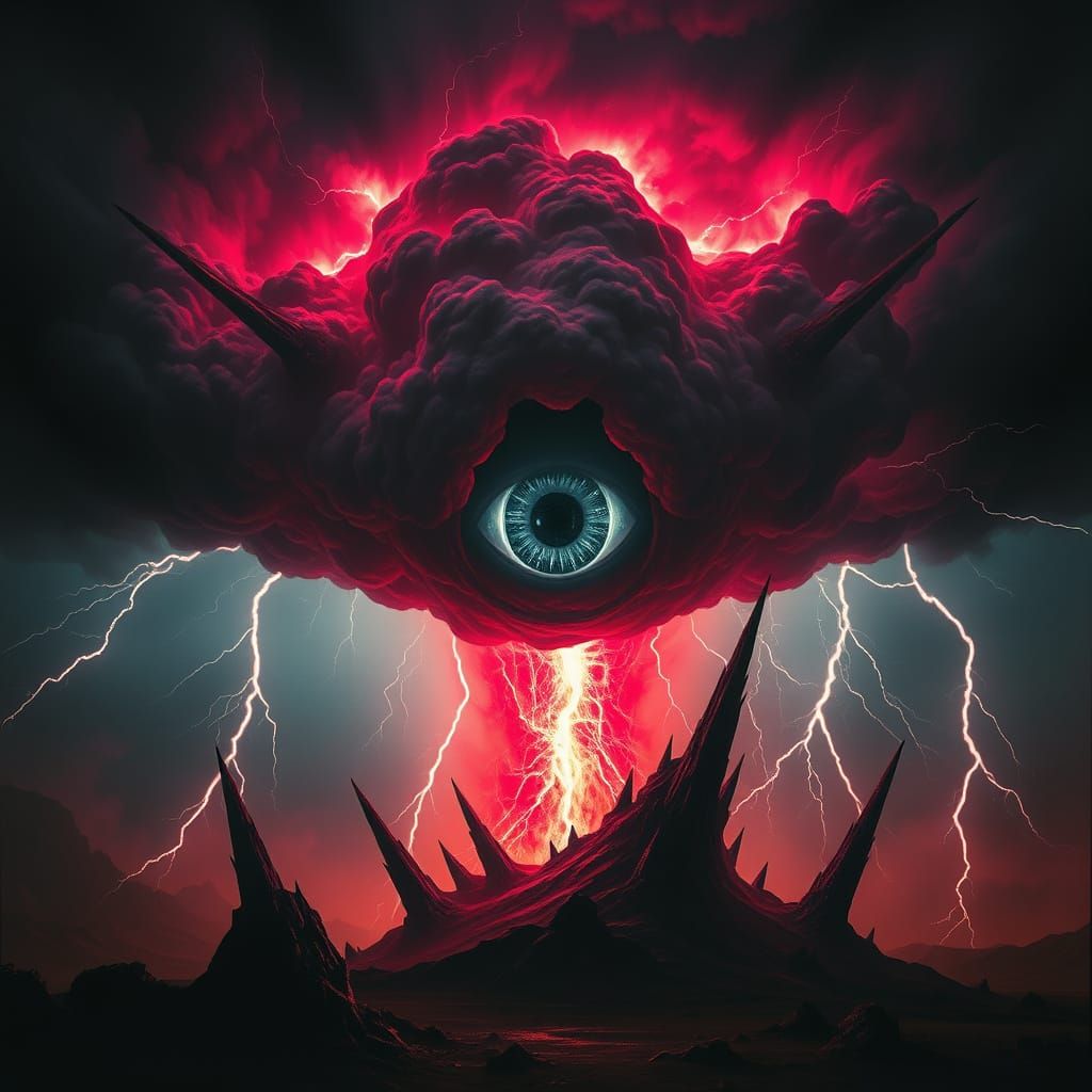 Ominous Eyeball Cloud with Lightning in Dark Fantasy Style
