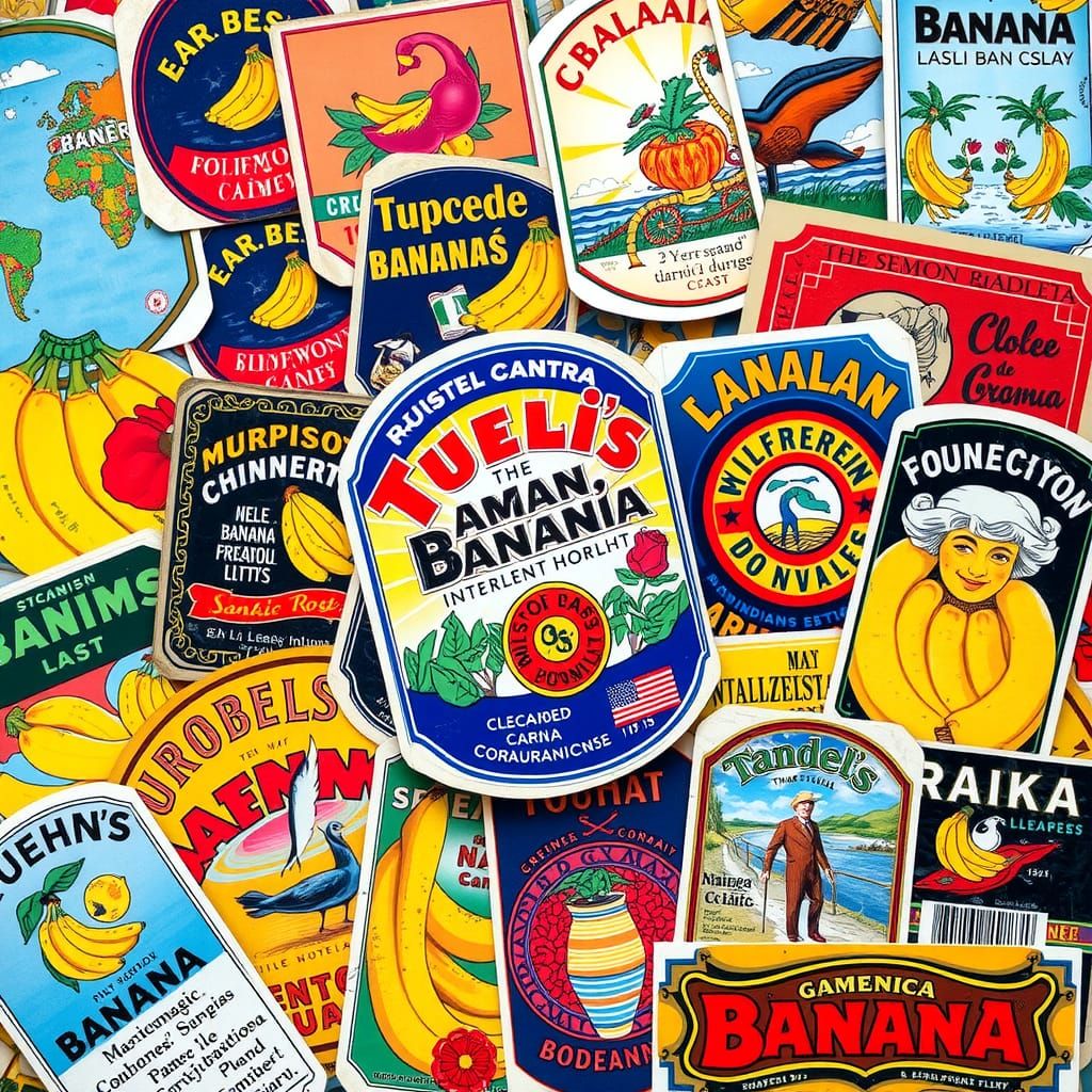 Exotic Banana Label Collage in Vintage Poster Style