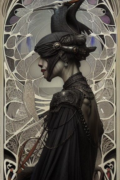 Ravens Adorn Alfons Mucha-Style Princess