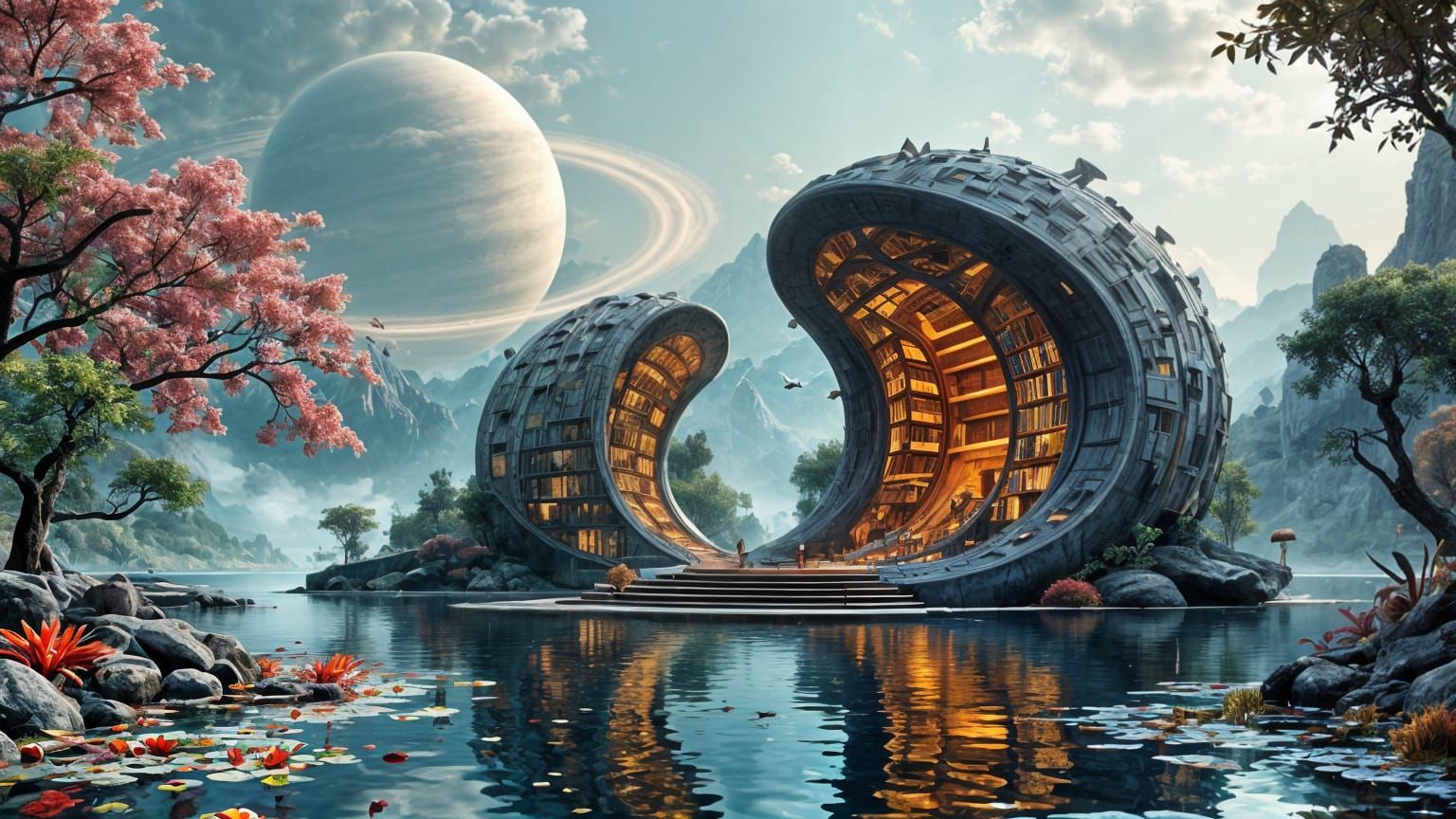 Surreal Library Pavilion in Curvilinear Anarchitecture Style