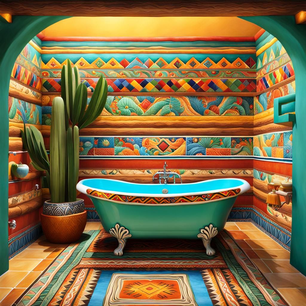 Colorful Southwest Soaking Tub in 16k Realism