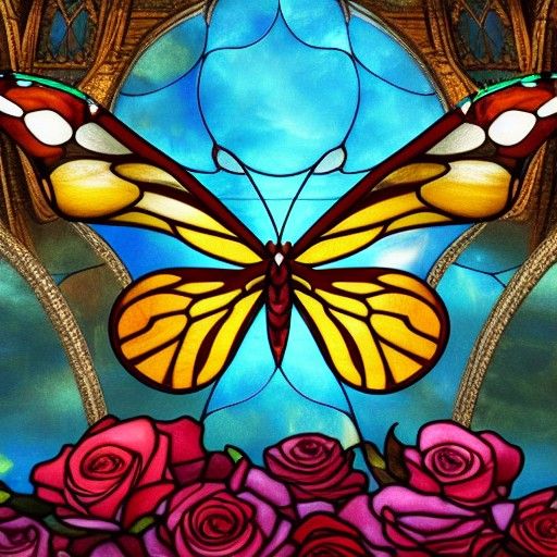 Ethereal Stained Glass Butterfly in Hyperdetailed Matte Pain...