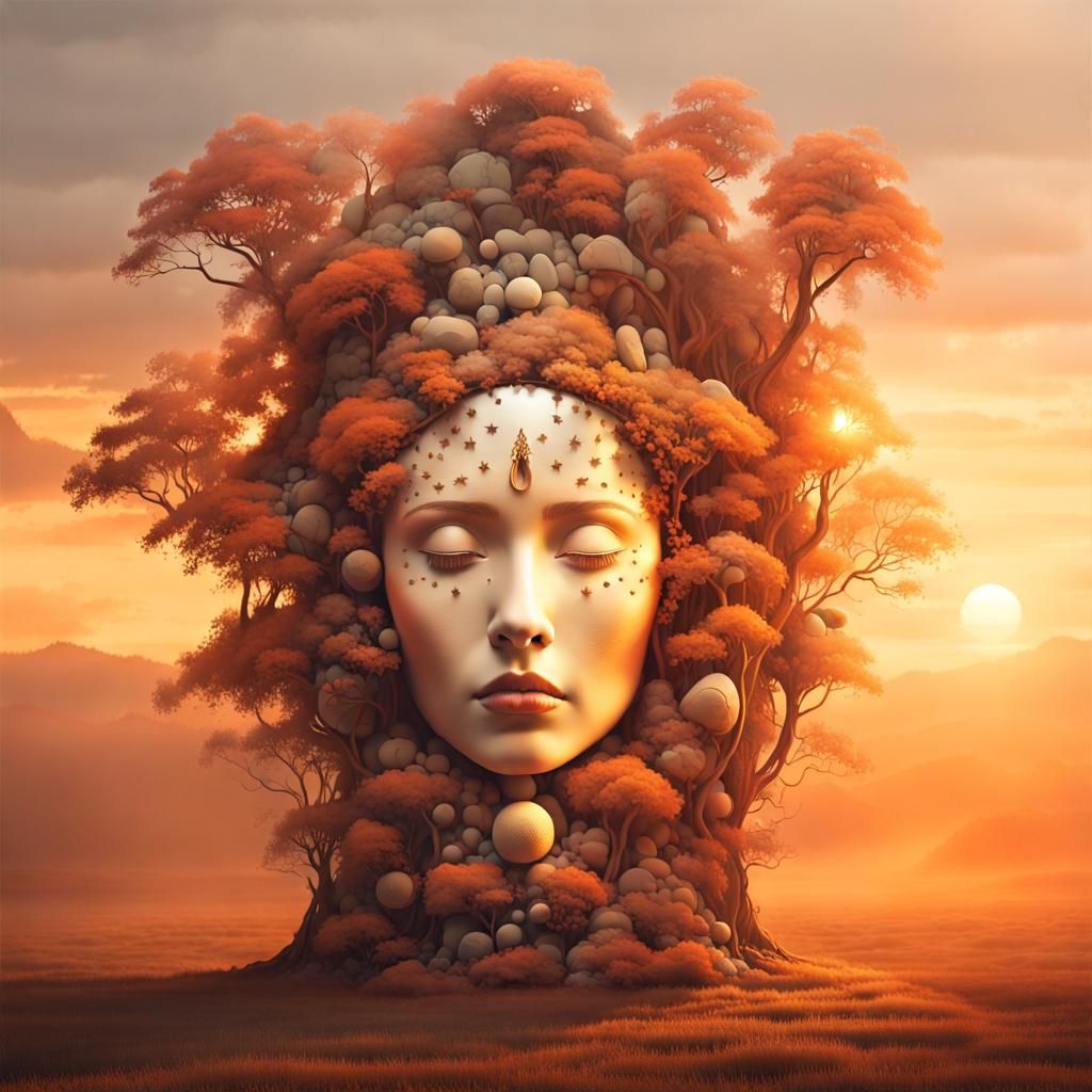 Mystical Landscape Face in Dreamlike Realm