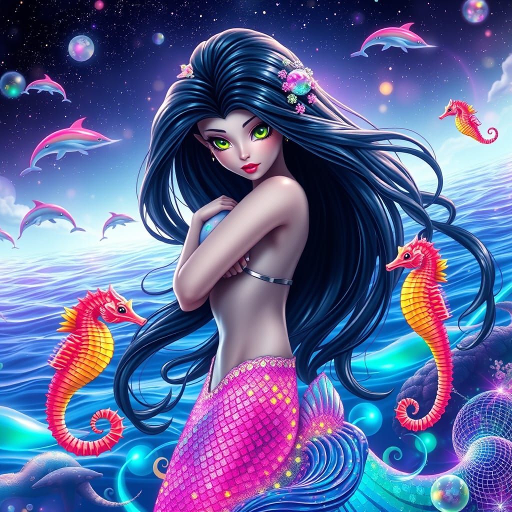 Surreal Mermaid in a Kaleidoscopic Oceanic Dreamscape
