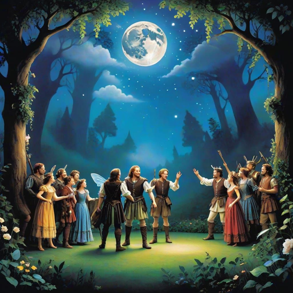 Shakespeare's Whimsical Forest in Dreamlike Watercolor