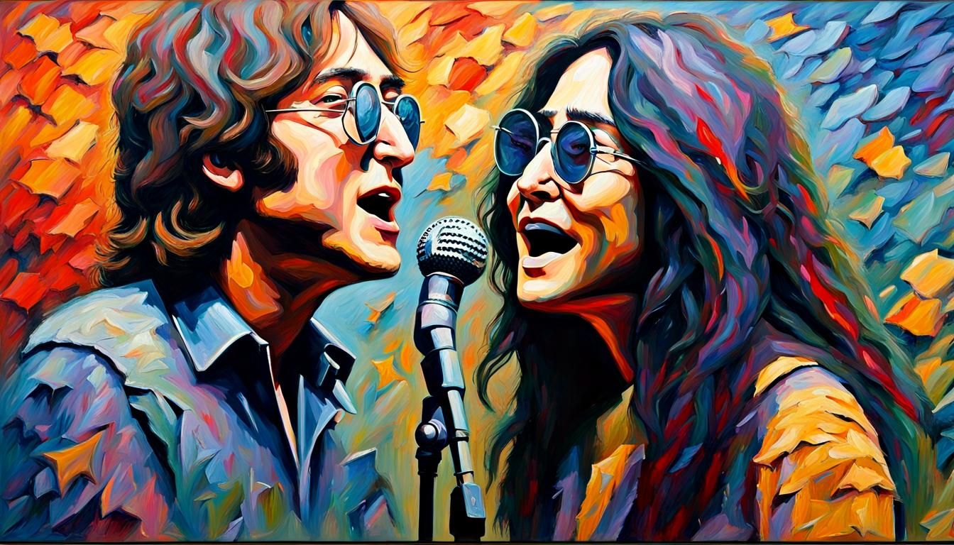 Lennon and Ono Ballad: Neo-Impressionist Expressionist Oil P...