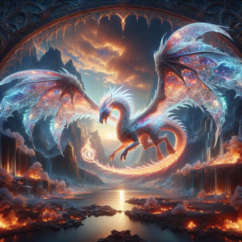 Opal Fire Dragon in a Fantasy Matte Painting