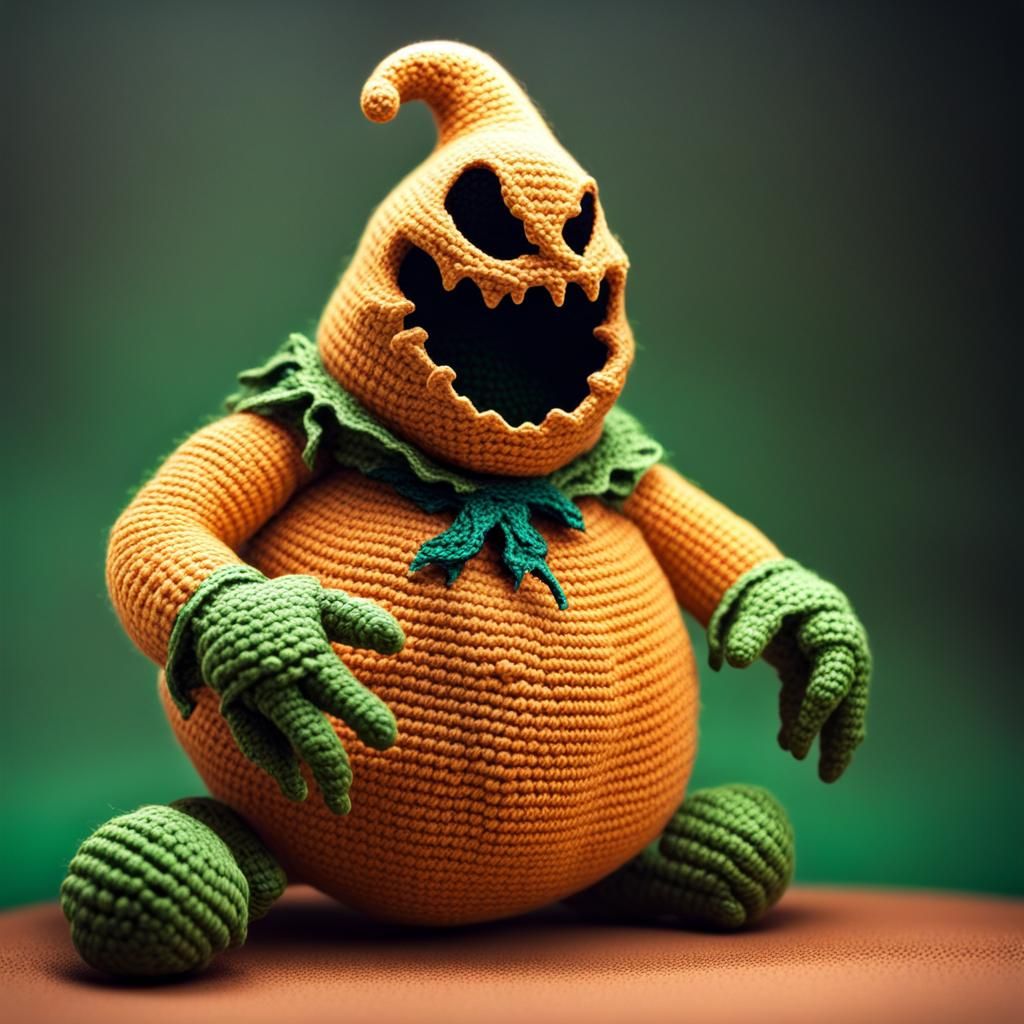 Hyperrealistic Crochet Oogie Boogie Concept Art