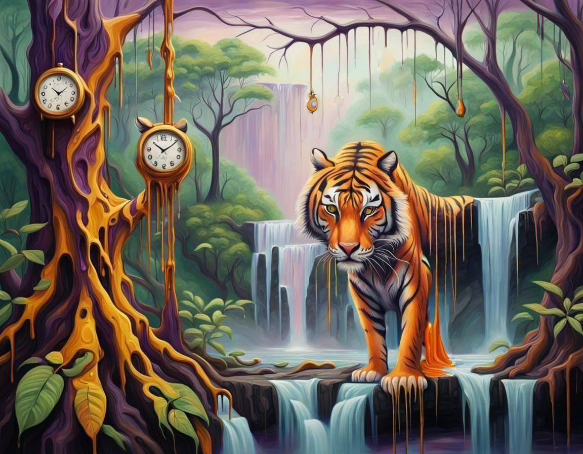 Surreal Tiger in Melting Rainforest: Dali-esque Art