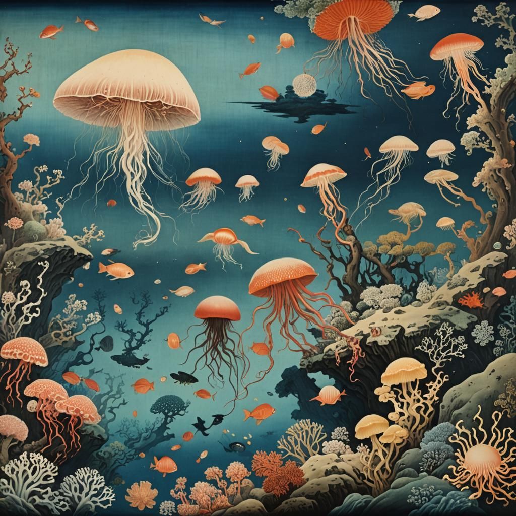 Tropical Reef Paradise in Ukiyo-e Style