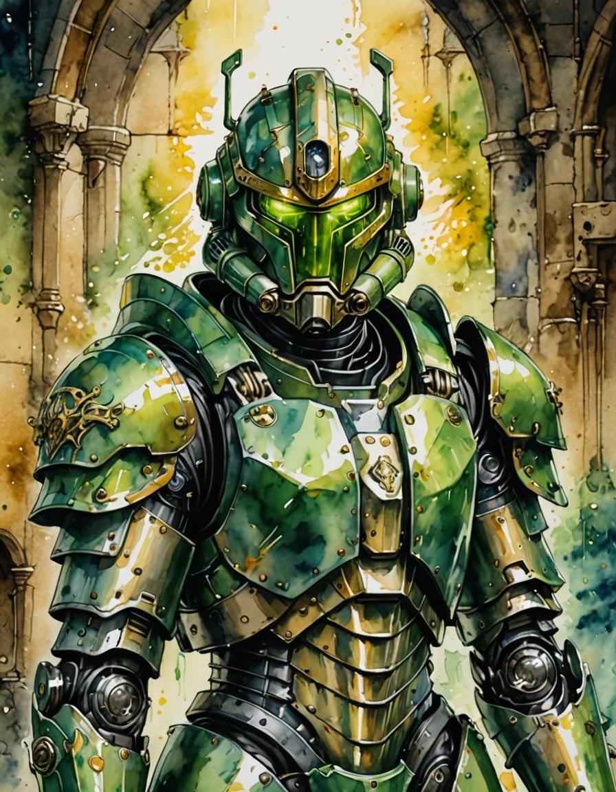 Anime Knight Armor in Watercolor Painting Style