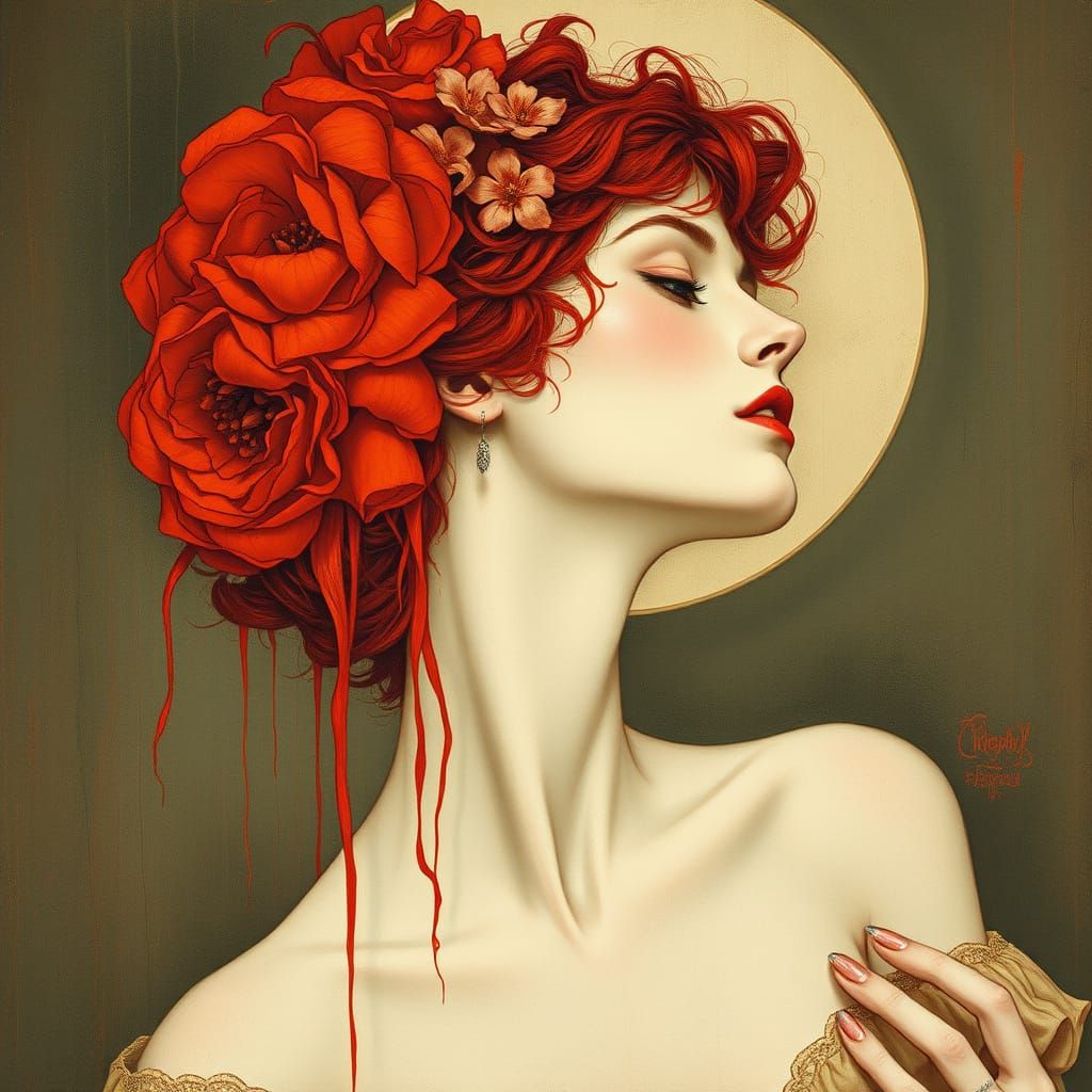 Vibrant Expressionist Landscape in Vermillion Hues