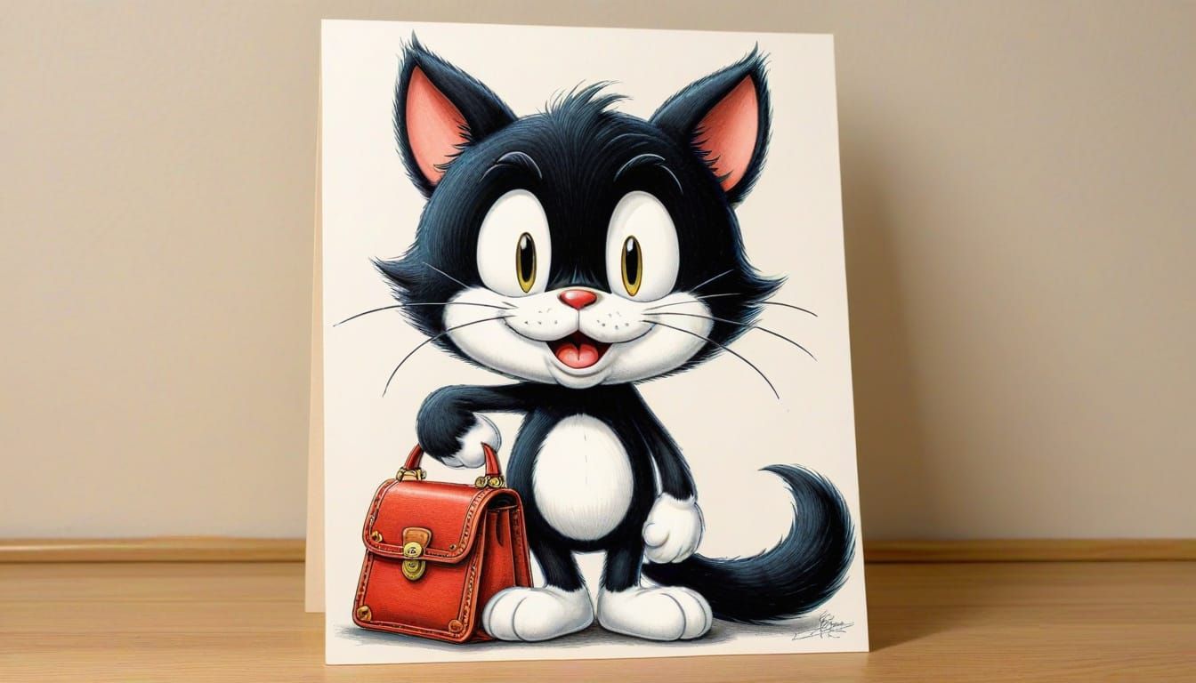 Felix the Cat with Carpetbag in 2D Cartoon Style