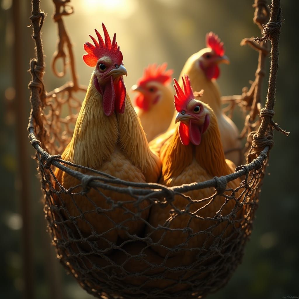 Poultry in Net: Cinematic Lighting, Futuristic Realism