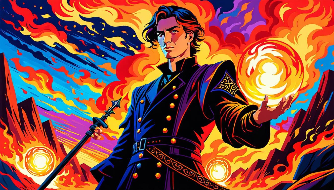 Wizard Ignites Landscape in Fauvist Romanticism Style