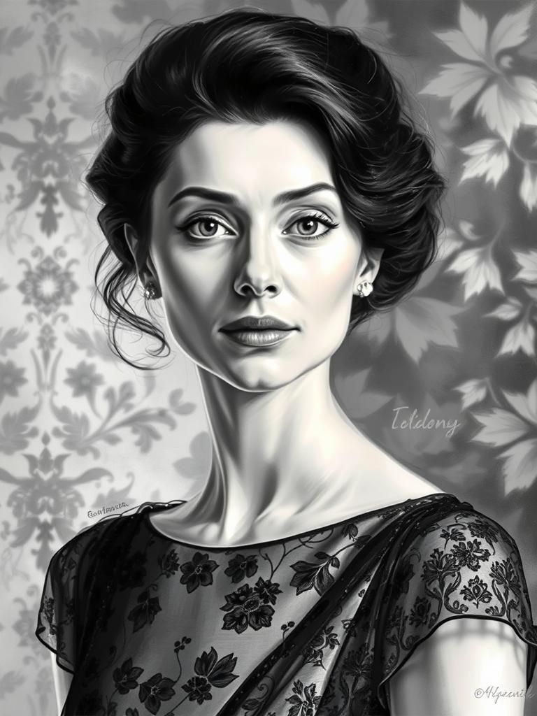 Elegant Woman's Portrait in Charcoal and Pencil