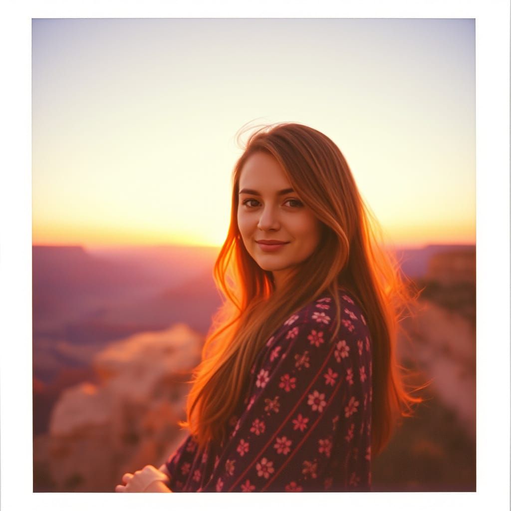 Retro Grand Canyon Sunset with a Young Woman