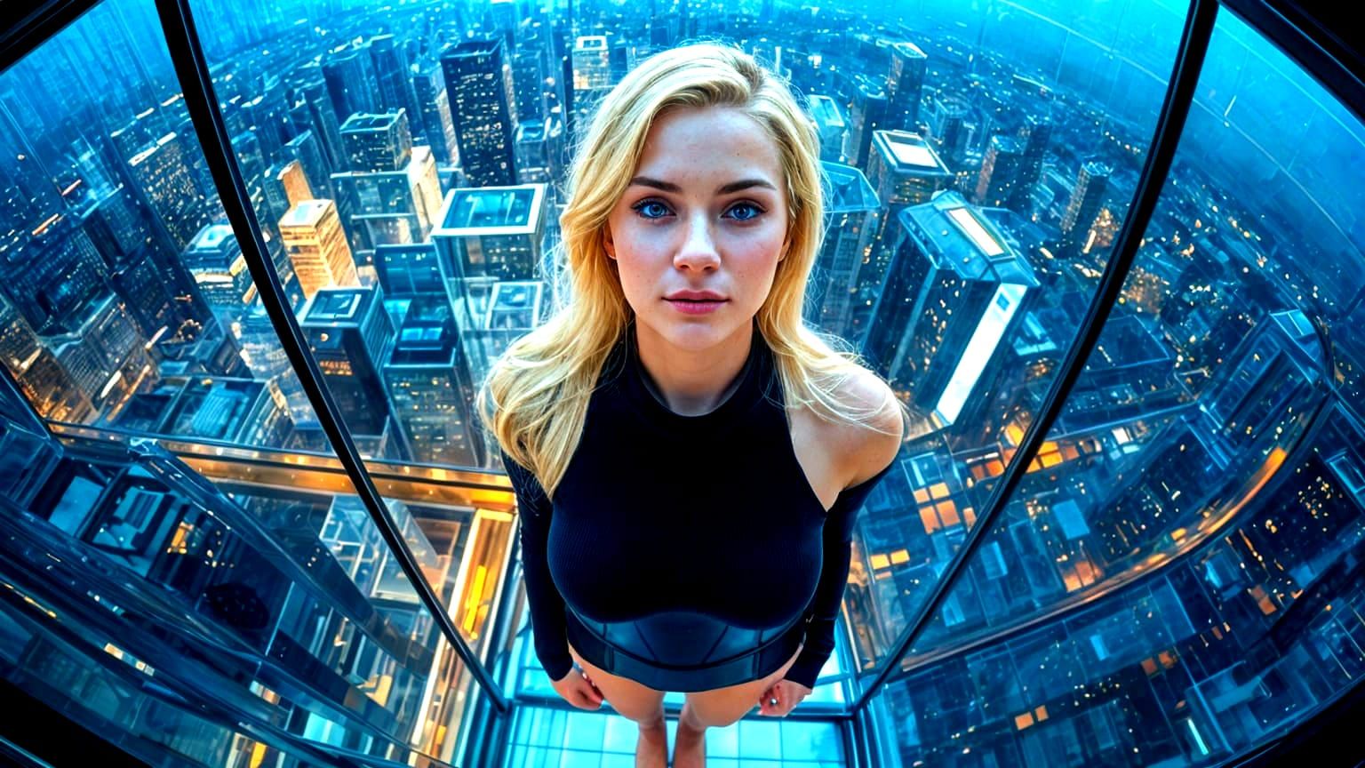 Futuristic Elevator Ascent: Fisheye Portrait in Vertigo Art ...