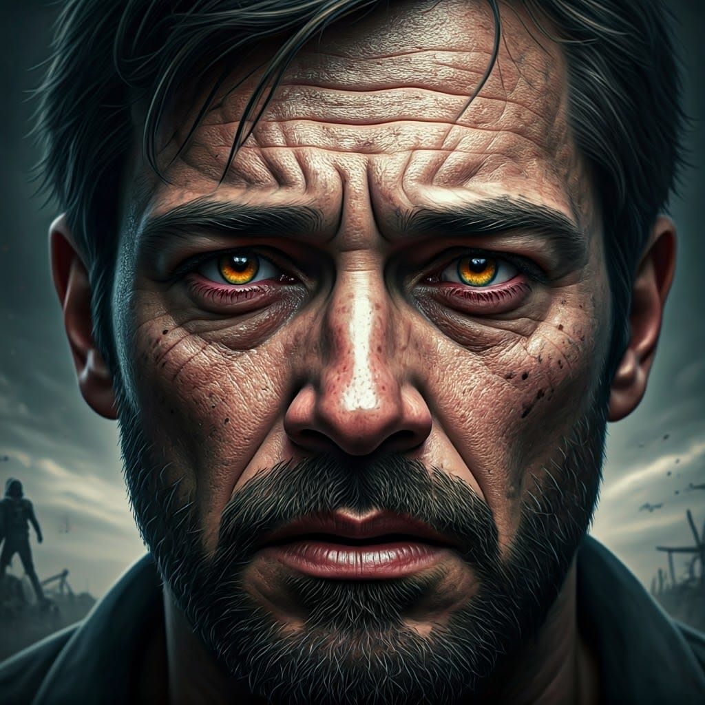 Surreal Portrait of a Man in a Desolate, Post-Apocalyptic La...