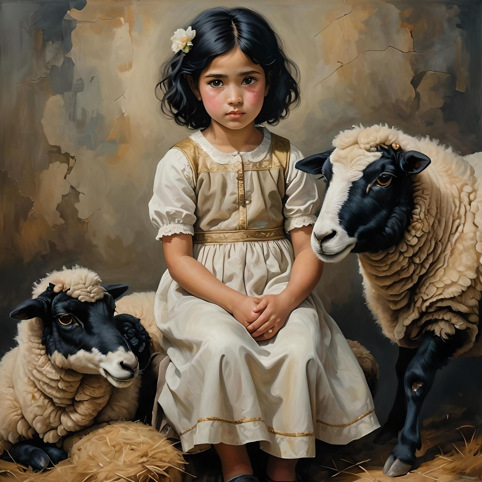 Girl with Sheep as Oil Painting