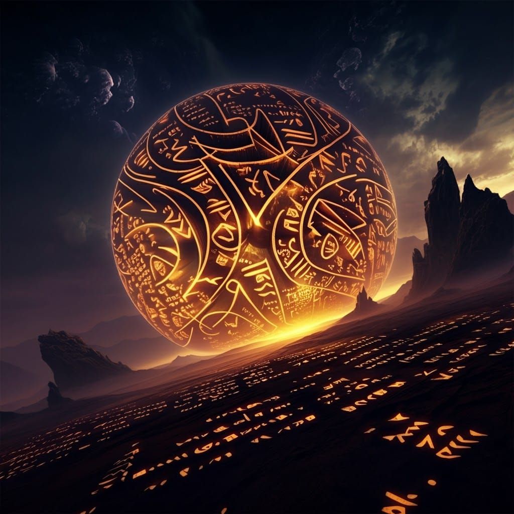 Dreamlike Landscape with Ancient Asemic Script