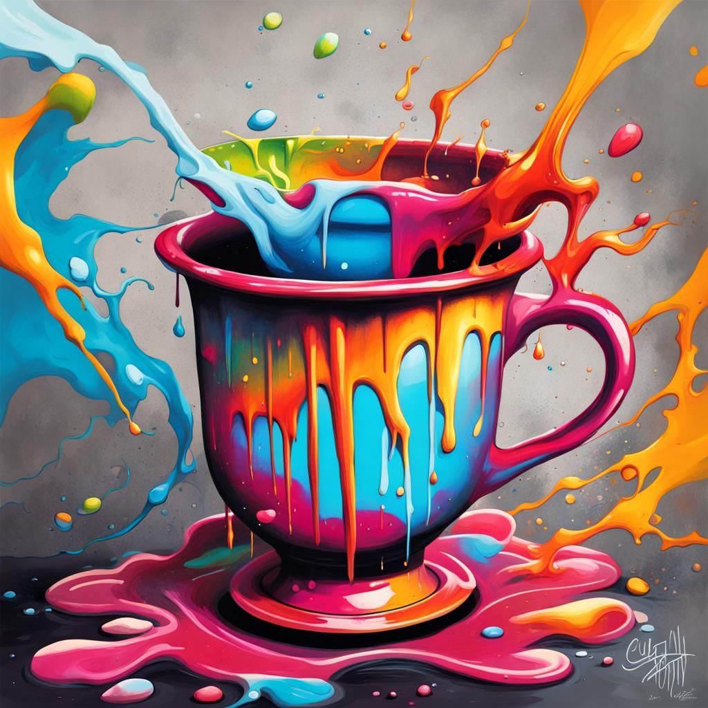 Colorful Graffiti Art Cup with Splash Effects