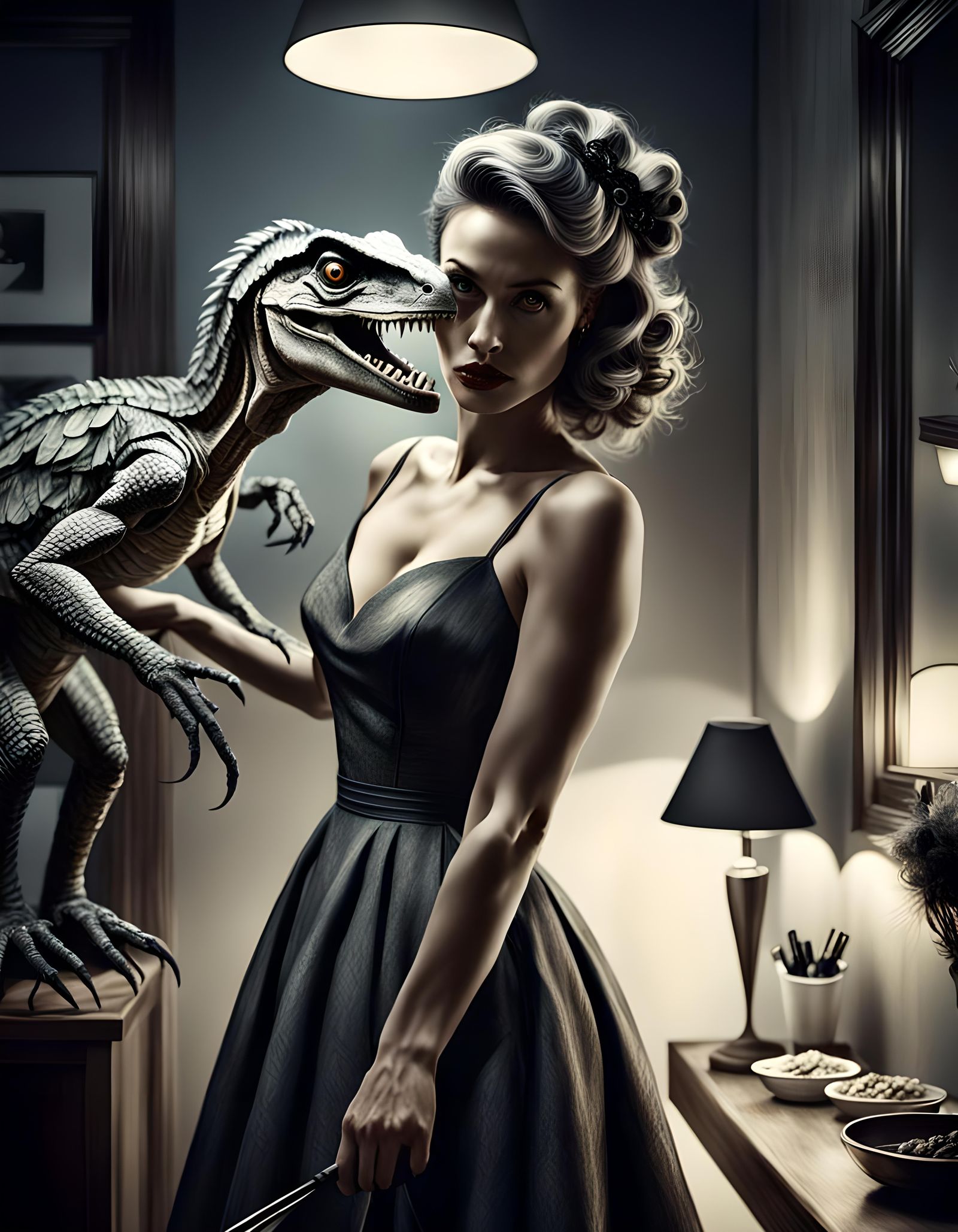 Cinematic Charcoal Drawing of Woman Dressing for Date