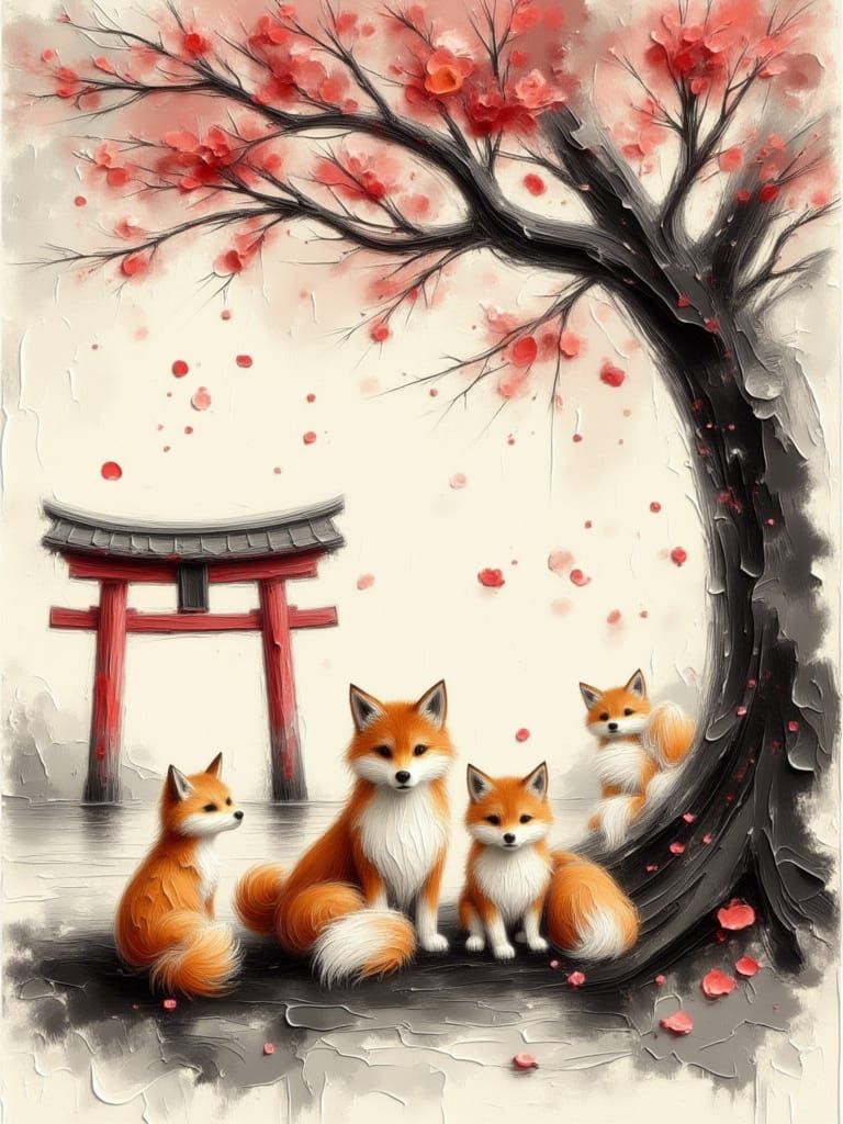 Shiba Inu Puppies in Serene Japanese Garden