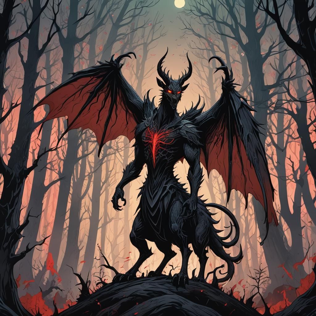 Anime Style Jersey Devil in Haunted Forest