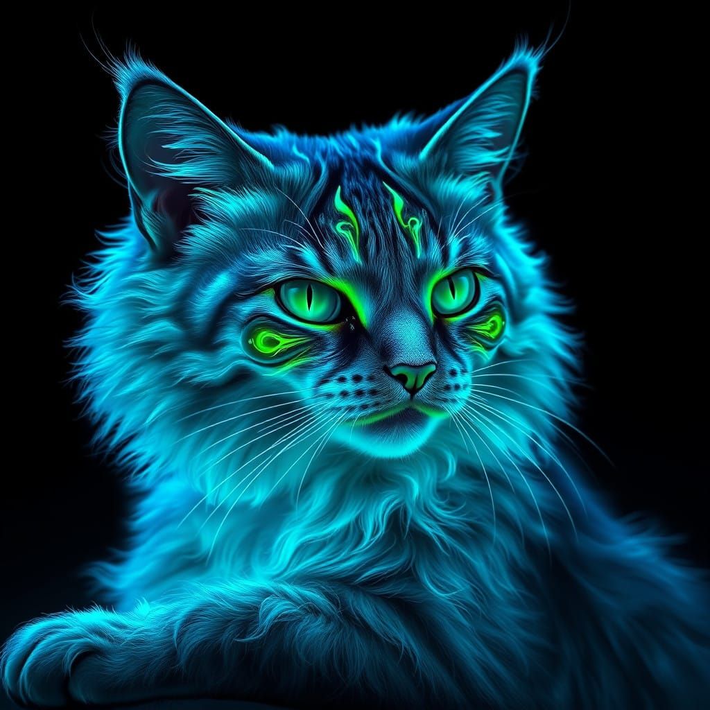 Ethereal Feline in Neon Wonderland